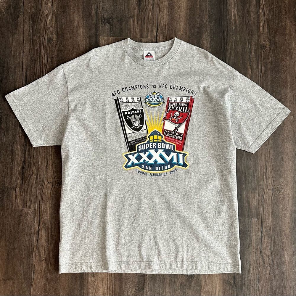 Vintage '03 Super Bowl xxxvlll NFL Shirt Raiders Buccaneers Grey Alstyle Sz 2XL